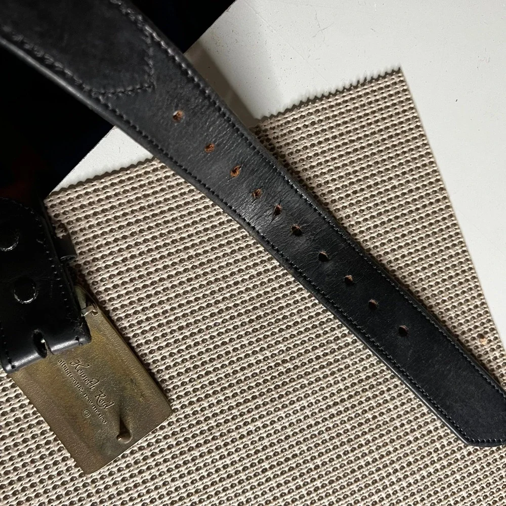Kenneth Reid Albuquerque Black Leather Belt Exotic Wood Inlay Buckle Artisan